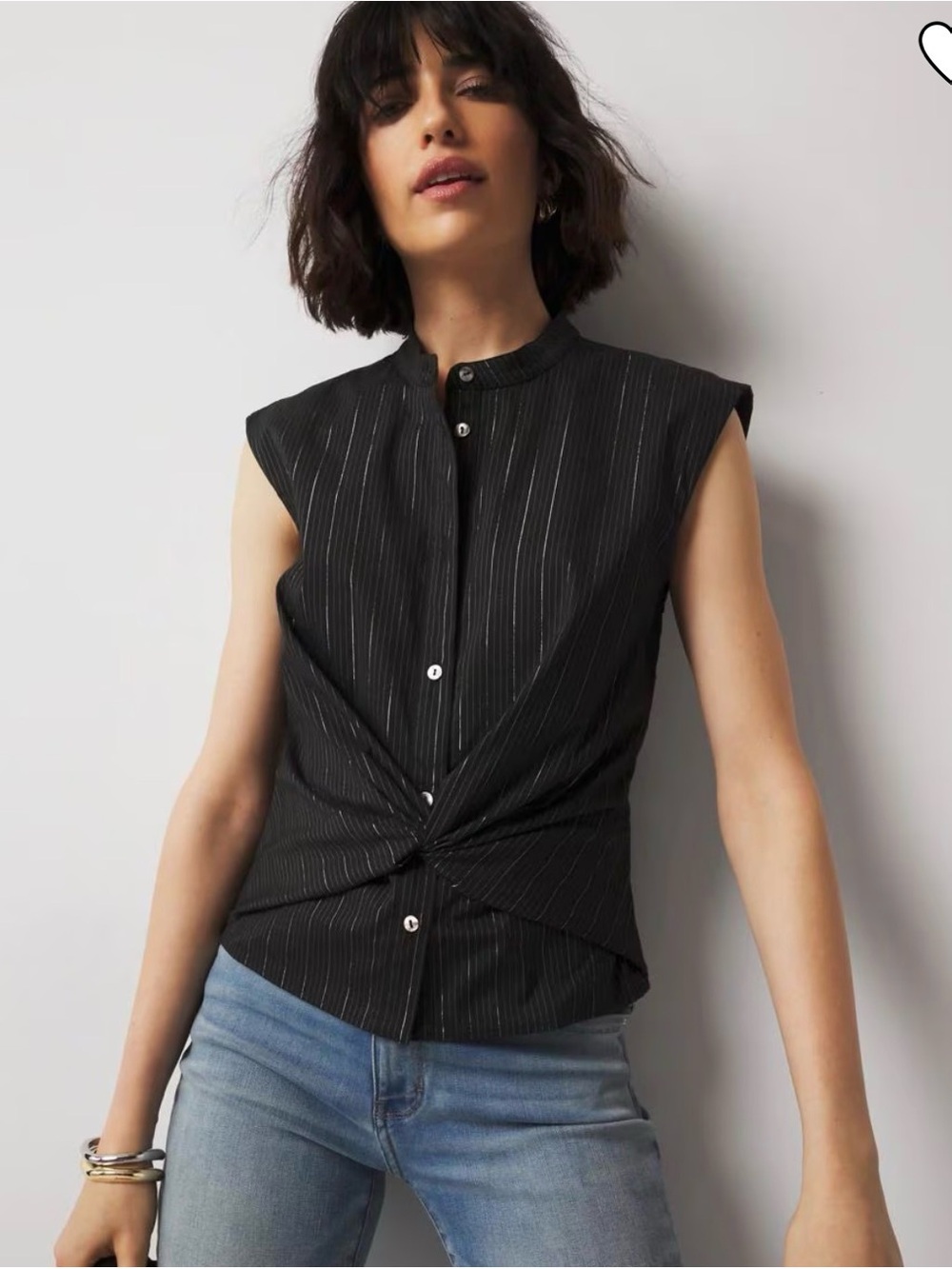 WHBM Twist Front Pinstripe Sleeveless Top Black White House Black Market 4
